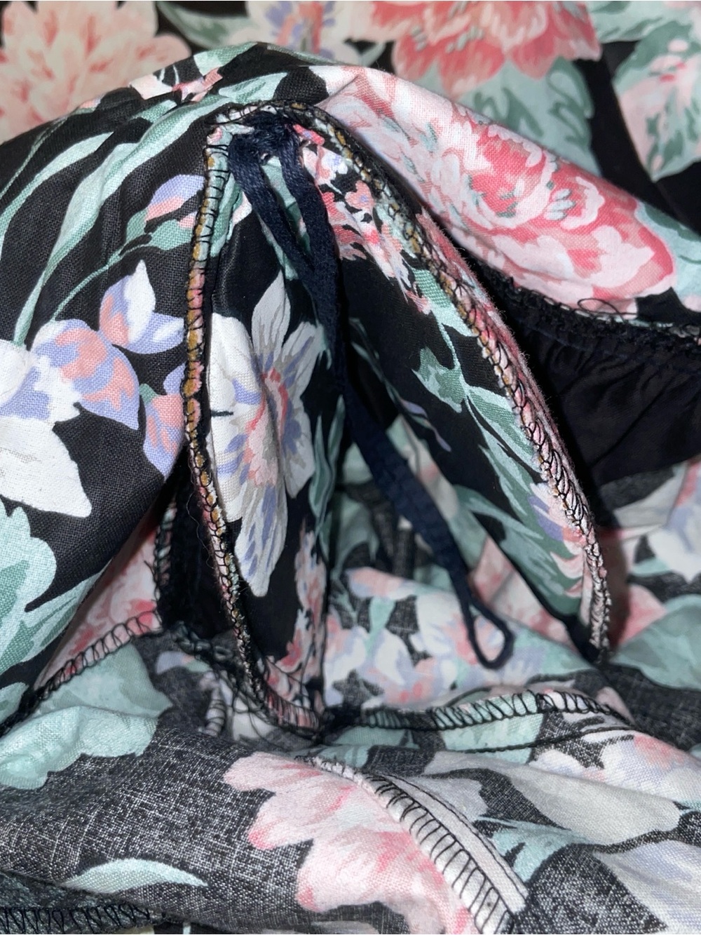 S.L. Fashions Black Maxi Dress with Pink & Mint Floral Print vintage - Picture 3 of 10